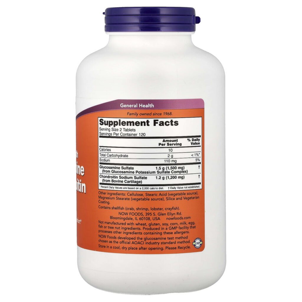 NOW Foods Glicosamina e Condroitina 240 Comprimidos - Imagem 2