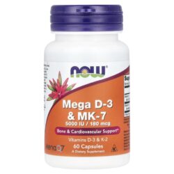 NOW Foods Mega D-3 e MK-7 5.000 UI/180 mcg 60 Cápsulas