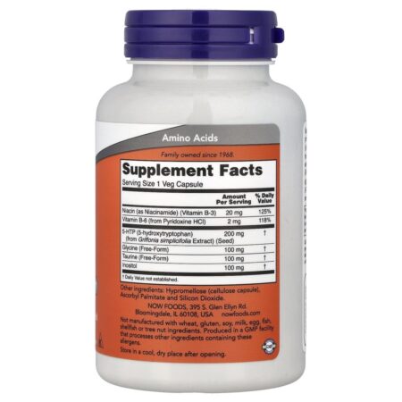 NOW Foods 5-HTP com Glicina Taurina e Inositol 120 Cápsulas Vegetais - Imagem 2