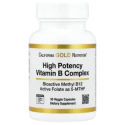 California Gold Nutrition Vitaminas do Complexo B de Alta Potência com Metilfolato e Metil B12 30 Cápsulas Vegetais