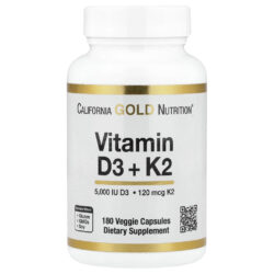 California Gold Nutrition Vitaminas D3 + K2 como MK- 7 180 Cápsulas Vegetais
