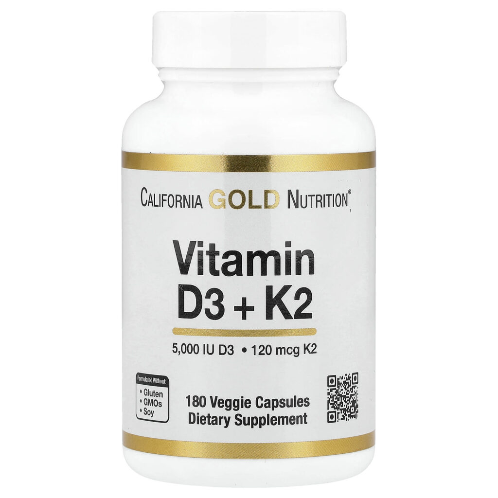 California Gold Nutrition Vitaminas D3 + K2 como MK- 7 180 Cápsulas Vegetais