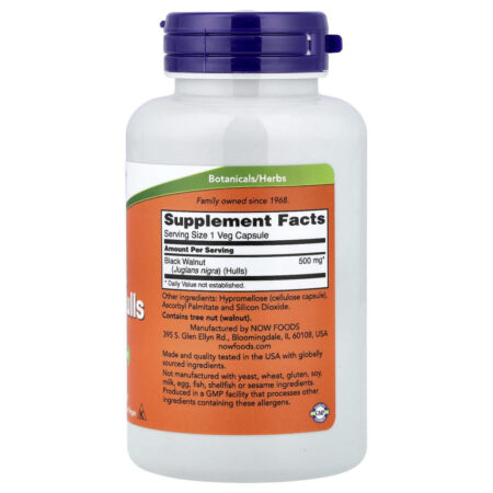 NOW Foods Black Walnut Hulls (Cascas de Noz-preta) 500 mg 100 Cápsulas - Imagem 2