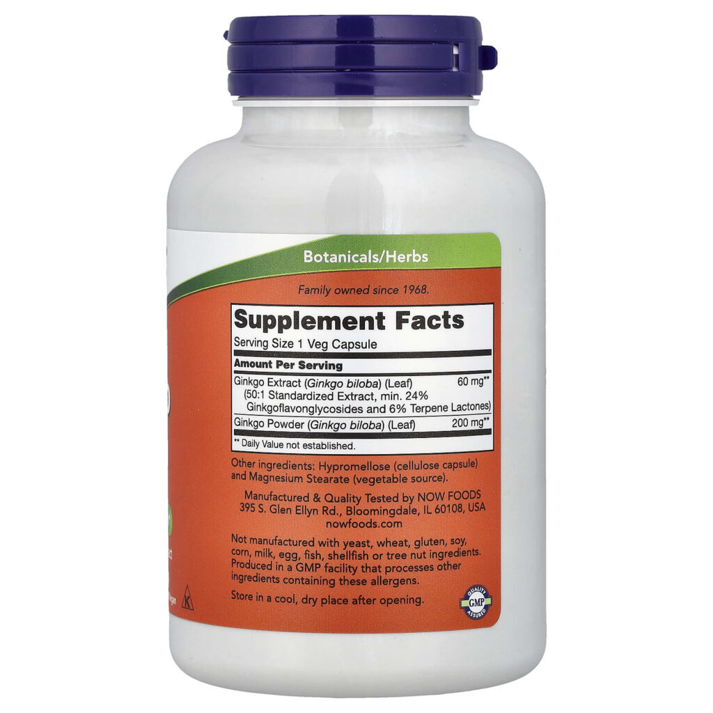 NOW Foods Ginkgo Biloba 60 mg 240 Cápsulas Vegetais - Imagem 2