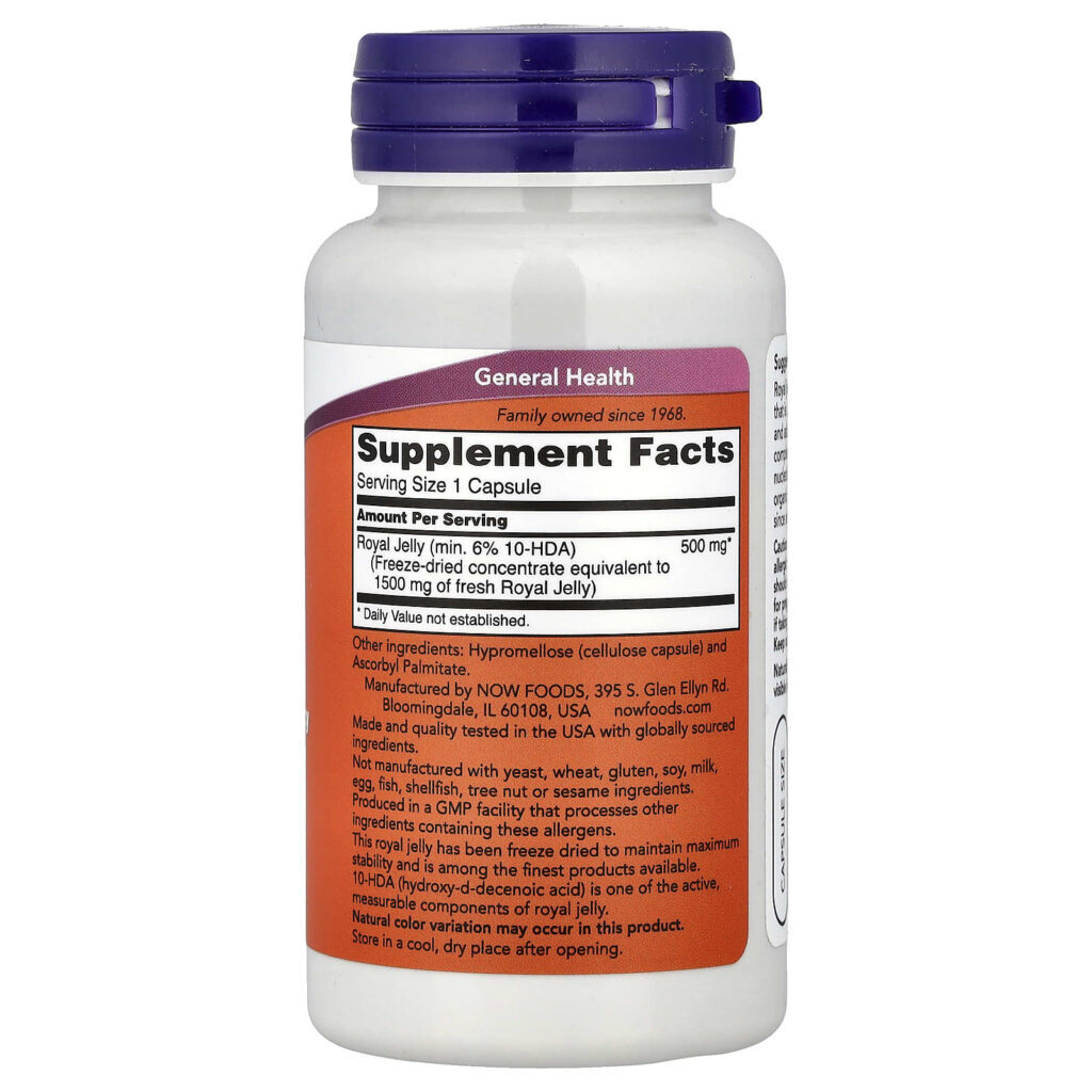 NOW Foods Geleia Real 60 Cápsulas (500 mg por Cápsula) - Imagem 2