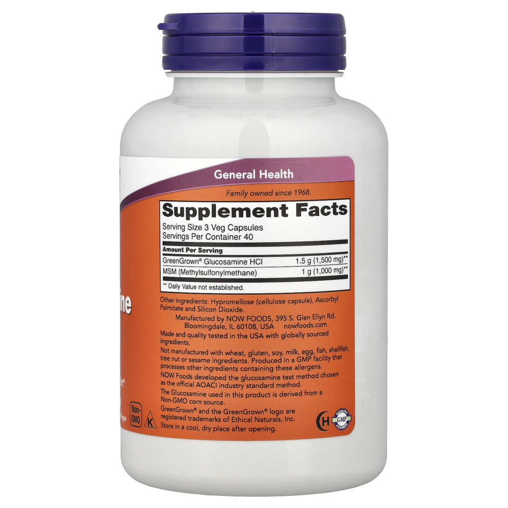NOW Foods Glicosamina Vegetariana e MSM 120 Cápsulas Vegetais - Imagem 2