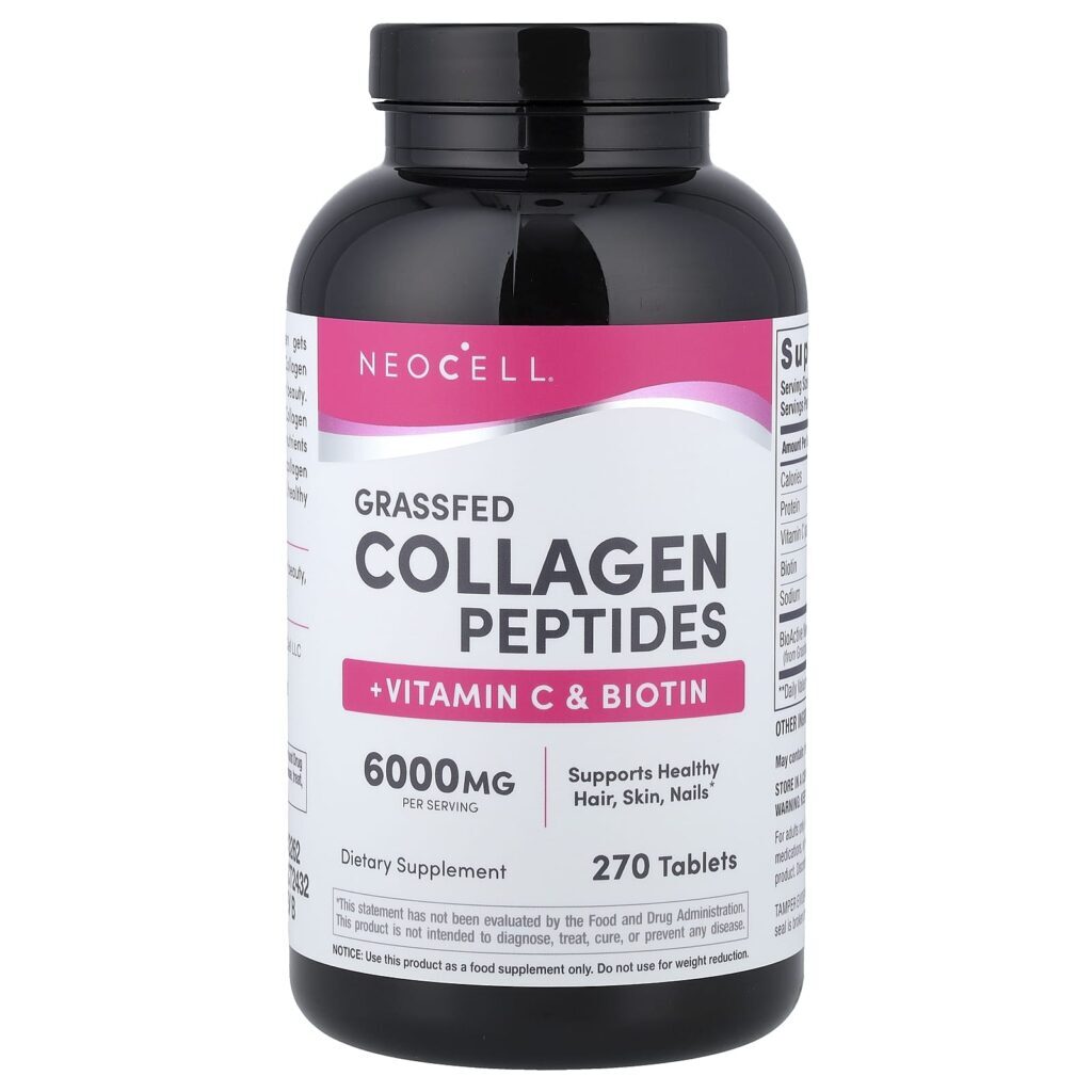 NeoCell Peptídeos de Colágeno de Gado Criado no Pasto + Vitamina C e Biotina 270 Comprimidos
