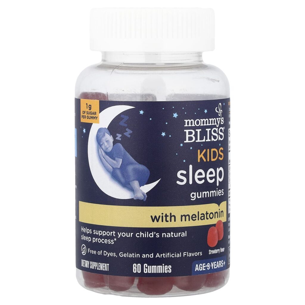 Mommys Bliss Gomas para o Sono das Crianças com Melatonina A partir de 3 Anos de Idade Morango 60 Gomas