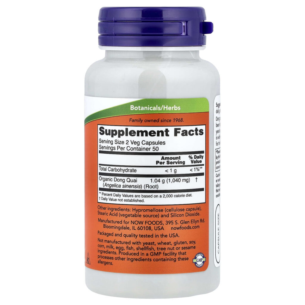 NOW Foods Dong Quai 520 mg 100 Cápsulas Vegetais - Imagem 2
