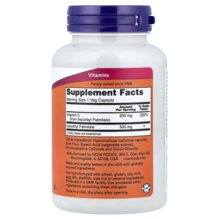 NOW Foods Palmitato de Ascorbila 500 mg 100 Cápsulas Vegetais - Imagem 2