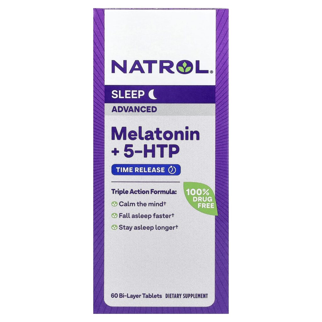 Natrol Melatonina + 5-HTP Liberação Programada 60 Comprimidos Bicamada