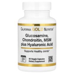 California Gold Nutrition Glicosamina Condroitina MSM mais Ácido Hialurônico 60 Cápsulas Vegetais