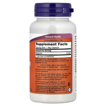 NOW Foods Melatonina 10 mg 100 Cápsulas Vegetais - Imagem 2