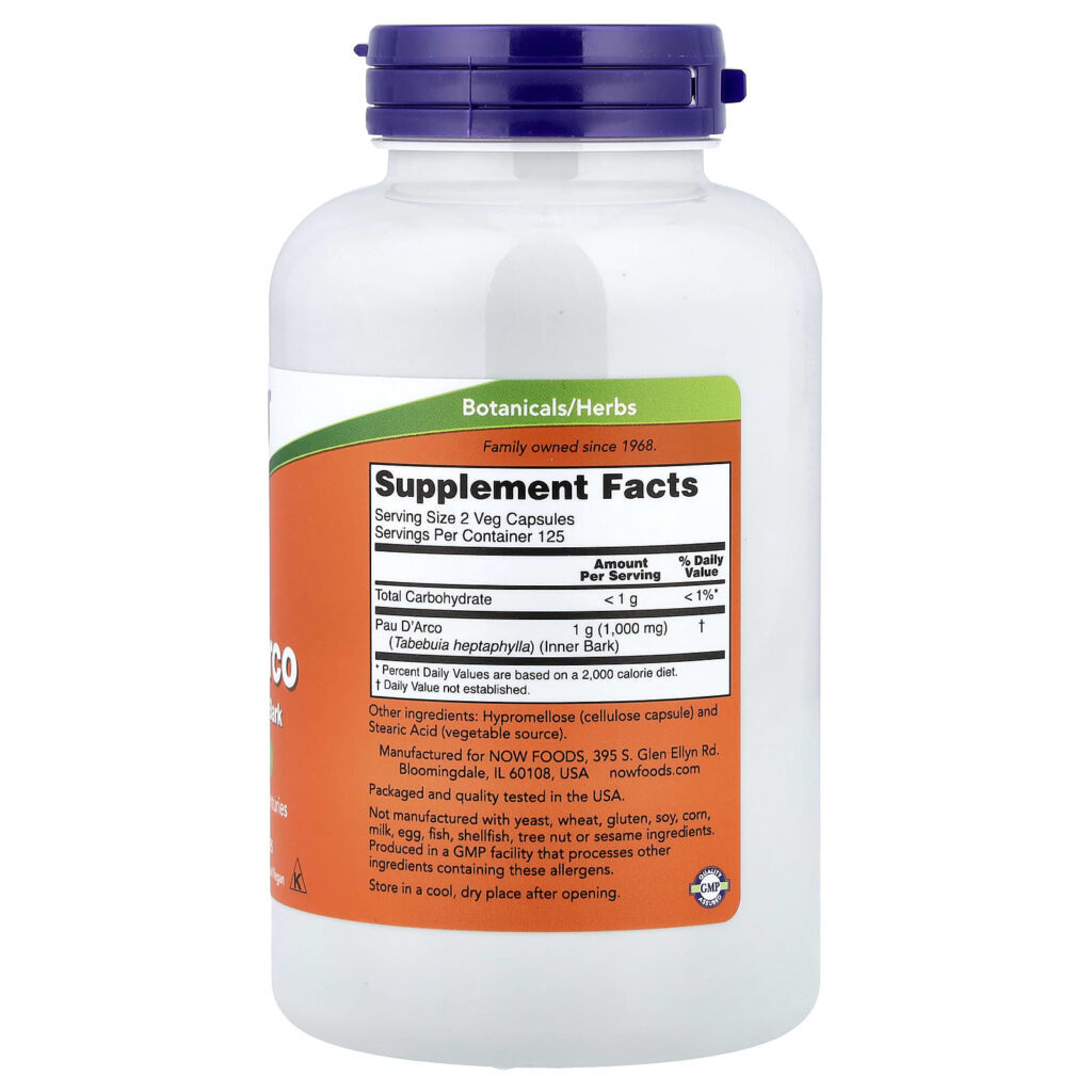 NOW Foods Pau DArco 500 mg 250 Cápsulas Vegetais - Imagem 2