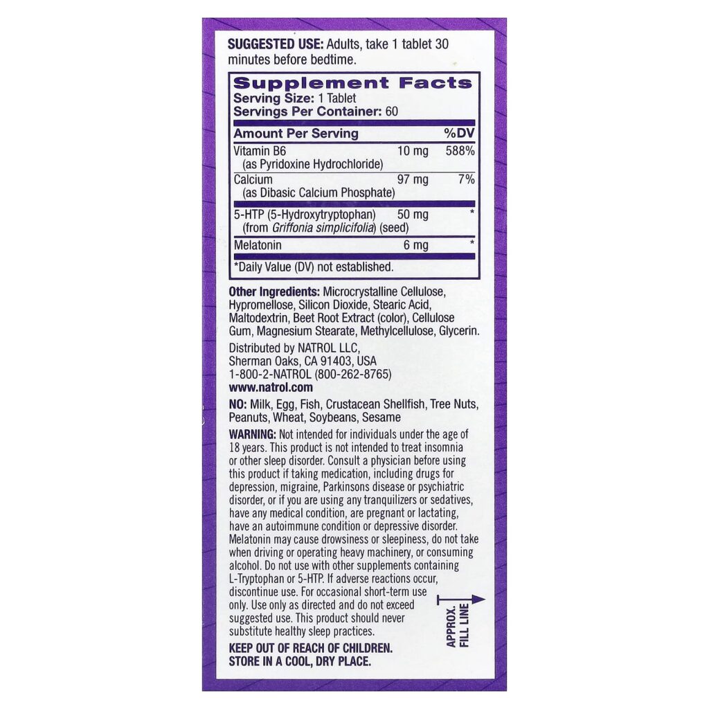 Natrol Melatonina + 5-HTP Liberação Programada 60 Comprimidos Bicamada - Imagem 2