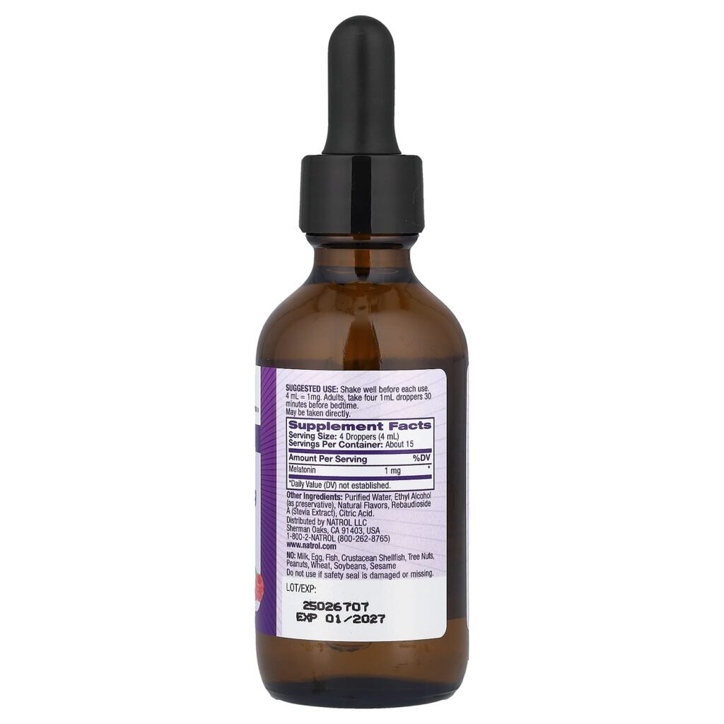 Natrol Melatonina Líquida Sono Sabor Natural de Frutos Silvestres 1 mg 60 ml (2 fl oz)