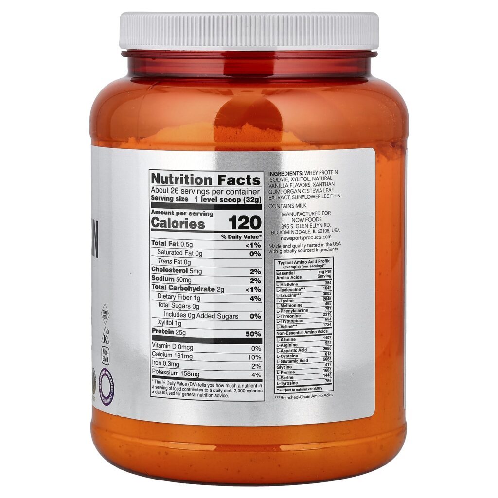 NOW Foods Sports Proteína Isolada de Soro de Leite em pó Baunilha Natural 18 lbs (816 g)