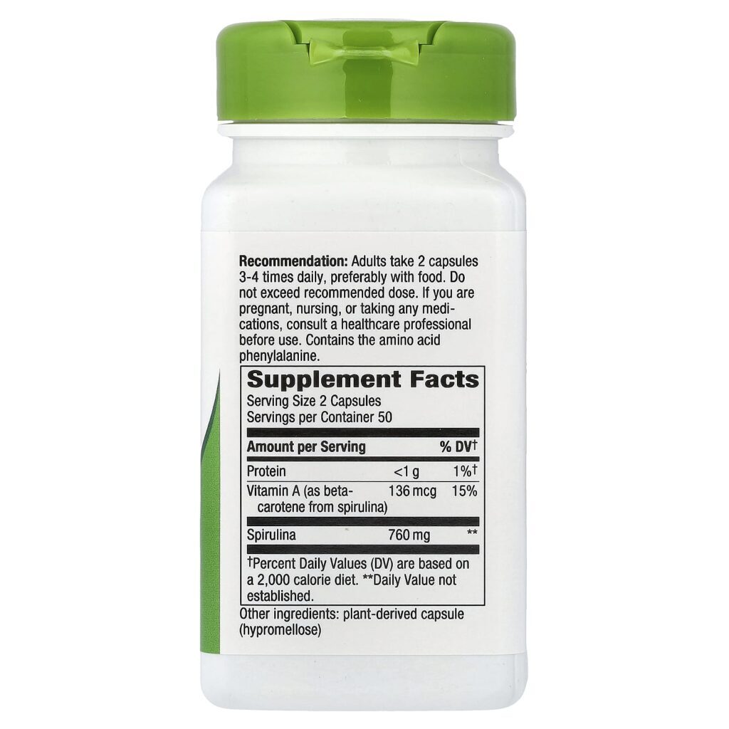Natures Way Microalgas de Espirulina 100 Cápsulas Veganas (380 mg por Cápsula)
