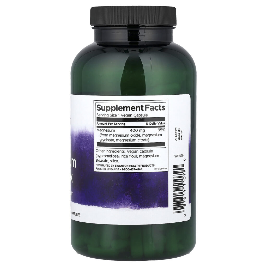 Swanson Complexo de Magnésio Triplo 400 mg 300 Cápsulas Veganas - Imagem 2