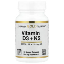 California Gold Nutrition Vitaminas D3 + K2 como MK-7 60 Cápsulas Vegetais