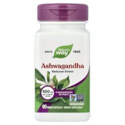Natures Way Ashwagandha Extrato Padronizado 500 mg 60 Cápsulas Veganas (250 mg por cápsula)