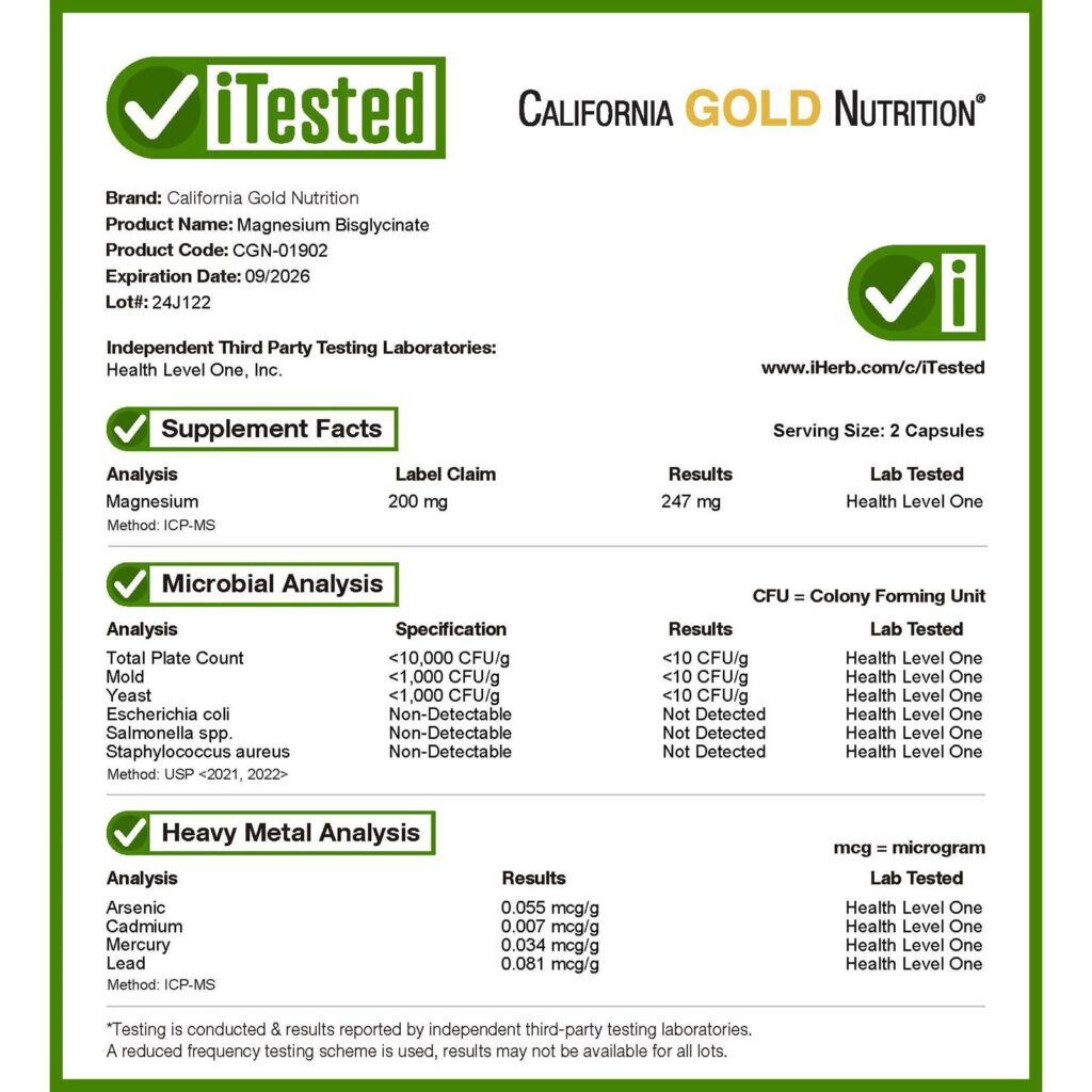 California Gold Nutrition Bisglicinato de Magnésio Quelato Albion TRAACS® 240 Cápsulas Vegetais (100 mg por Cápsula) - Imagem 5