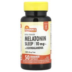 Sundance Vitamins Melatonina para o Sono + Ashwagandha 50 Cápsulas de Liberação Rápida