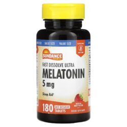 Sundance Vitamins Ultra-Melatonina de Dissolução Rápida Fruto Silvestre Natural 5 mg 180 Comprimidos de Dissolução Rápida