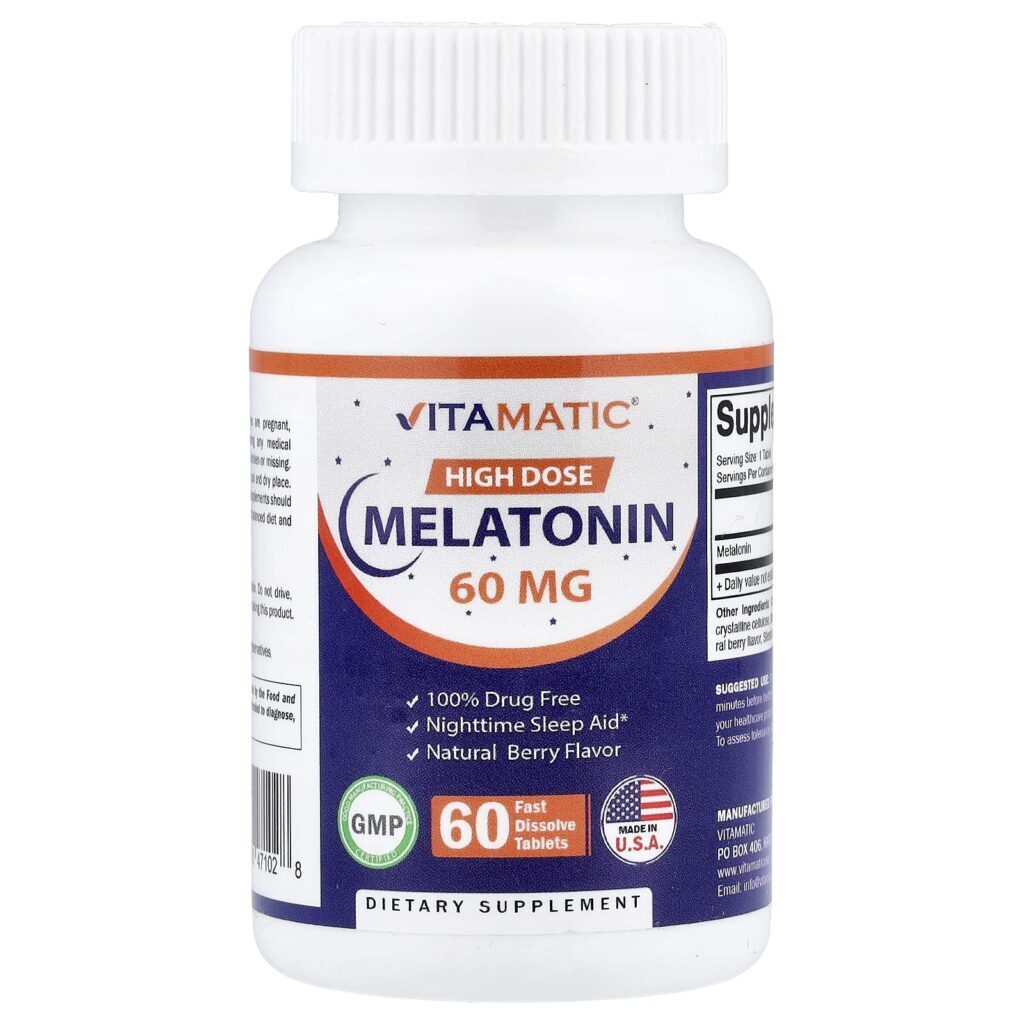 Vitamatic Melatonina em Alta Dose Fruto Silvestre Natural 60 mg 60 Comprimidos de Dissolução Rápida