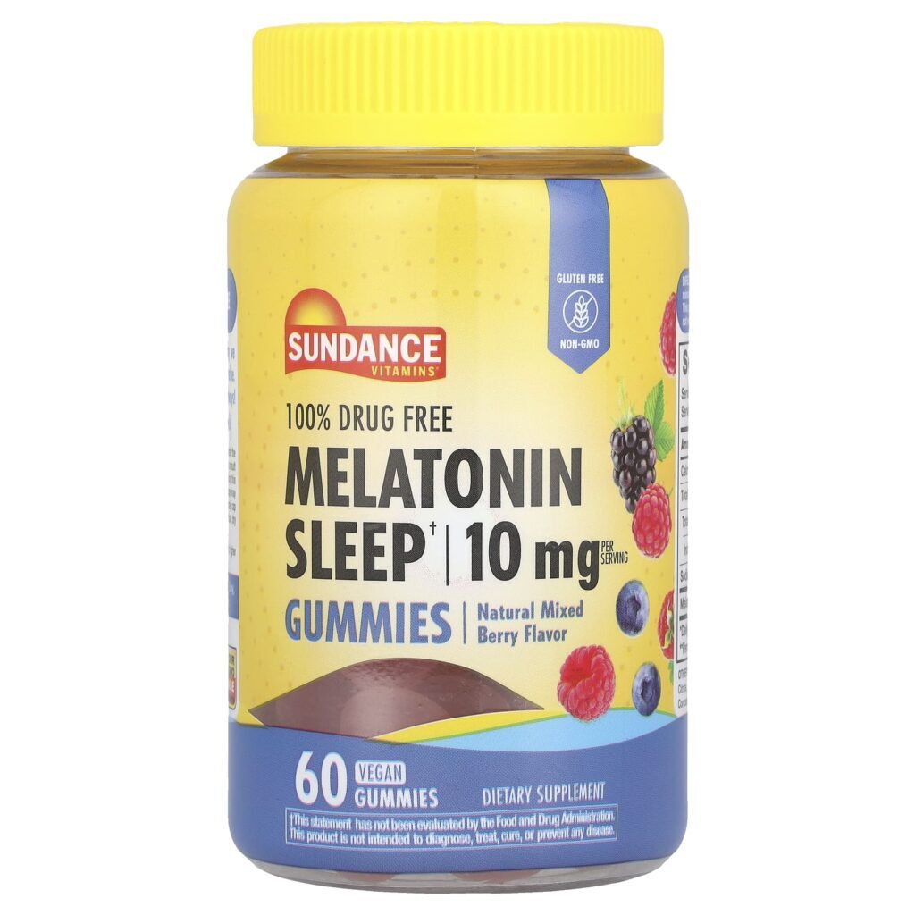 Sundance Vitamins Gomas para o Sono de Melatonina Frutos Silvestres Mistos Naturais 60 Gomas Veganas (5 mg por Goma)