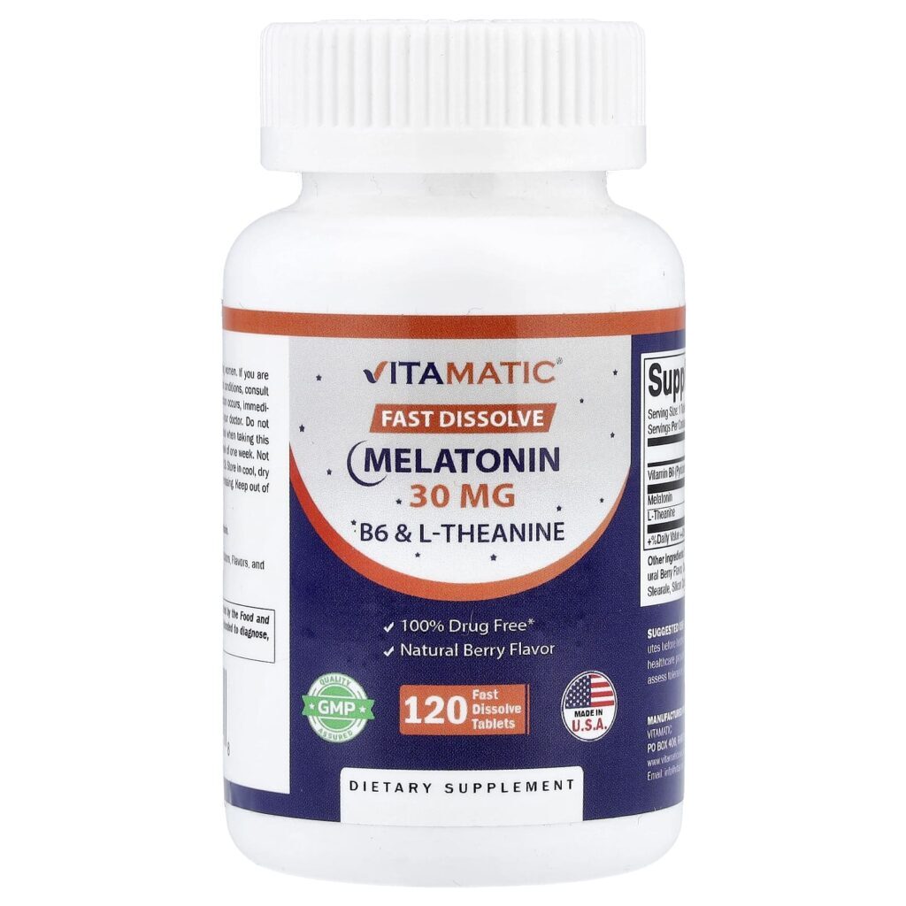 Vitamatic Melatonina B6 e L-Theanine Fruto Silvestre Natural 120 Comprimidos de Dissolução Rápida