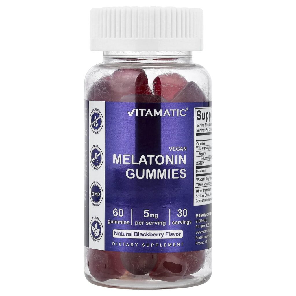 Vitamatic Gomas Veganas de Melatonina Amora Natural 60 Gomas (25 mg por Gomas)