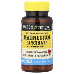 Mason Natural Glicinato de Magnésio para Absorção Ideal com BioPerine® 60 Cápsulas