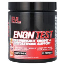 EVLution Nutrition ENGN TEST Suporte Pré-Treino para Mecanismos + Testosterona Ponche de Frutas 285 g (1005 oz)