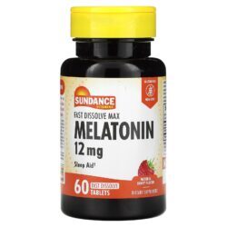 Sundance Vitamins Máx. De Dissolução Rápida Melatonina Fruto Silvestre Natural 12 mg 60 Comprimidos de Dissolução Rápida