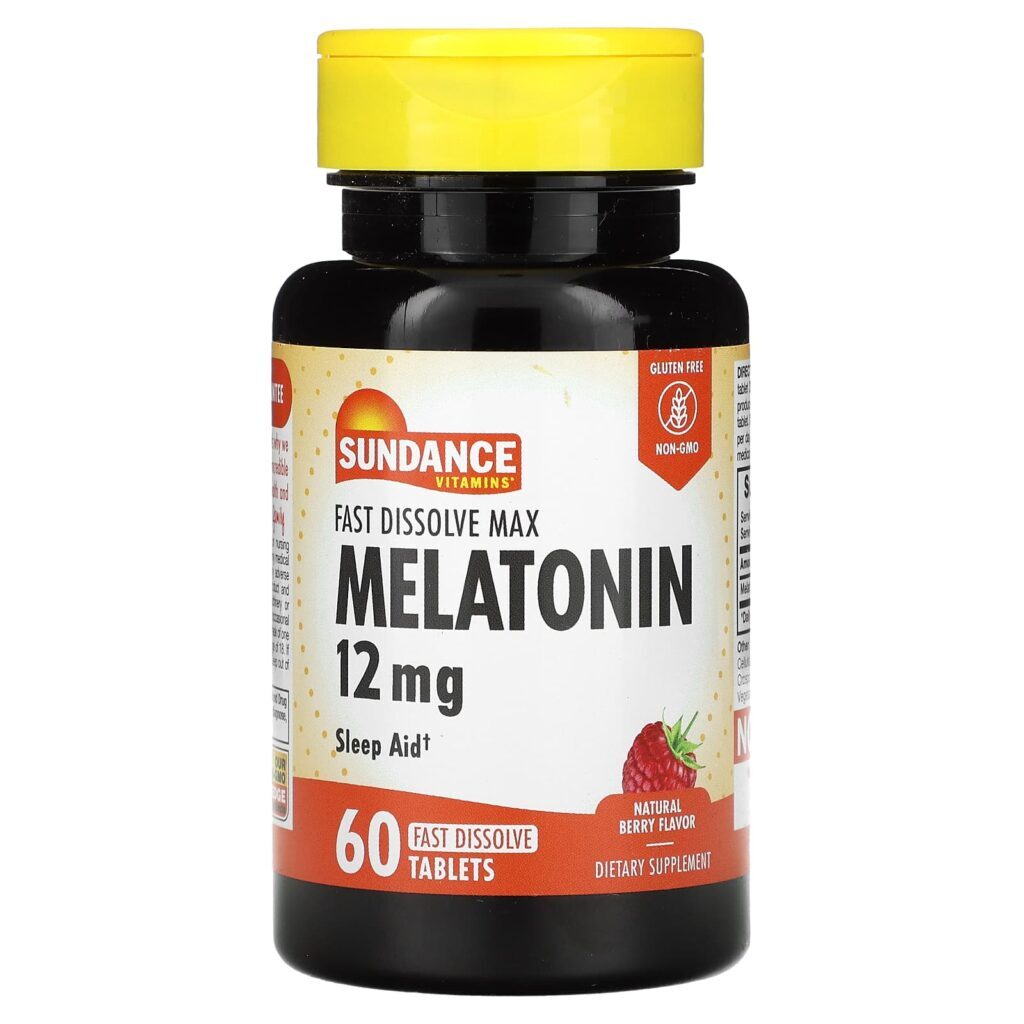 Sundance Vitamins Máx. De Dissolução Rápida Melatonina Fruto Silvestre Natural 12 mg 60 Comprimidos de Dissolução Rápida