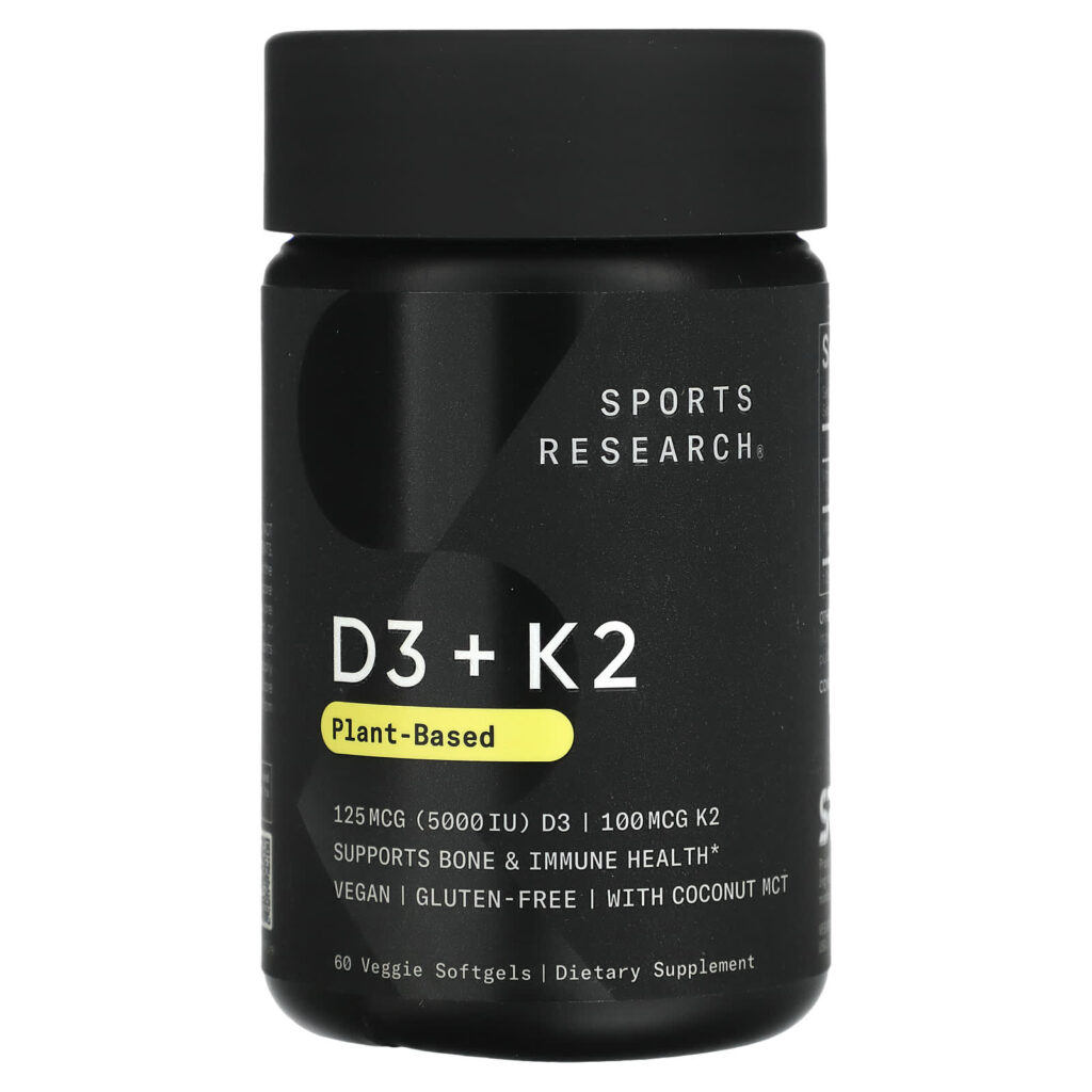 Sports Research D3 + K2 À Base de Plantas 125 mcg/100 mcg 60 Cápsulas Softgel Vegetais