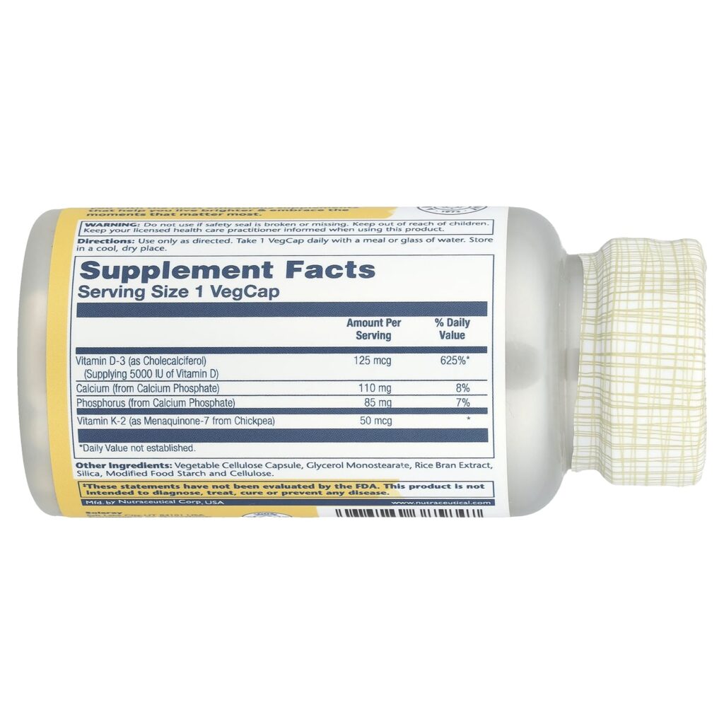 Solaray Vitamina D3 + K2 Sem Soja 60 Cápsulas Vegetais - Imagem 2