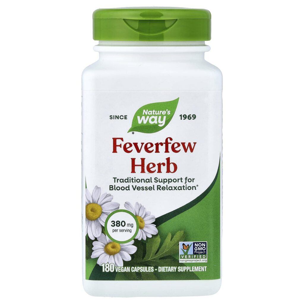 Natures Way Feverfew Herb 380 mg 180 Cápsulas Veganas