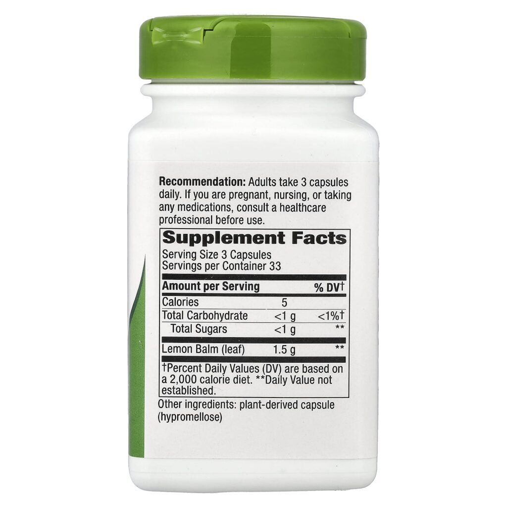 Natures Way Folha de Erva-Cidreira 100 Cápsulas Veganas (500 mg por Cápsula) - Imagem 2