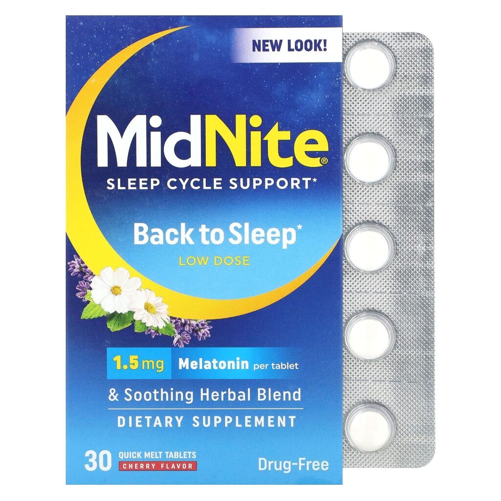 MidNite Suporte ao Ciclo do Sono Dose Baixa Cereja 15 mg 30 Comprimidos de Dissolução Rápida