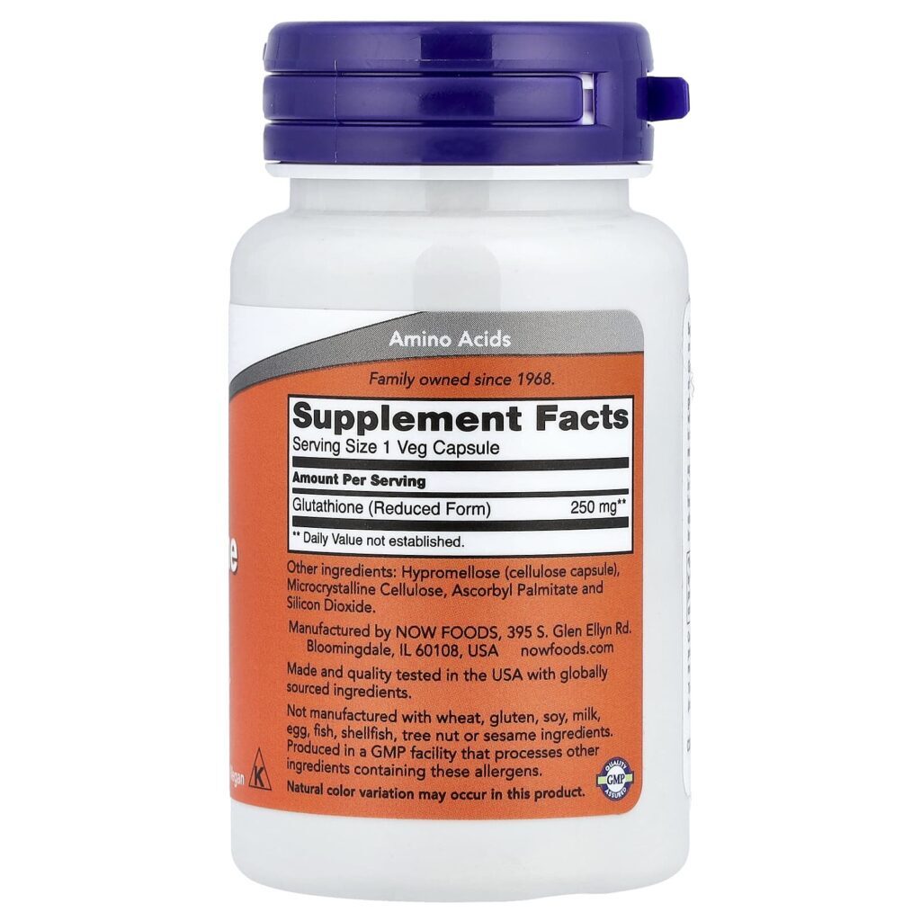 NOW Foods Glutationa 250 mg 60 Cápsulas Vegetais - Imagem 2