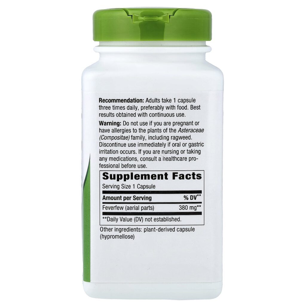 Natures Way Feverfew Herb 380 mg 180 Cápsulas Veganas - Imagem 2