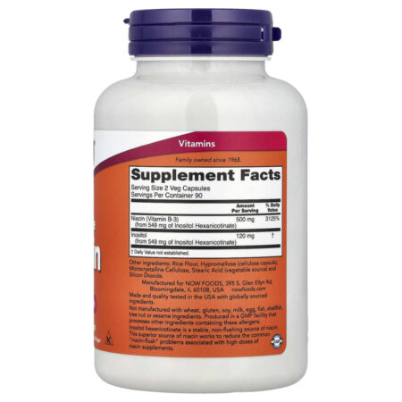 NOW Foods Ácido Nicotínico Sem Rubor 250 mg 180 Cápsulas Vegetais - Imagem 2