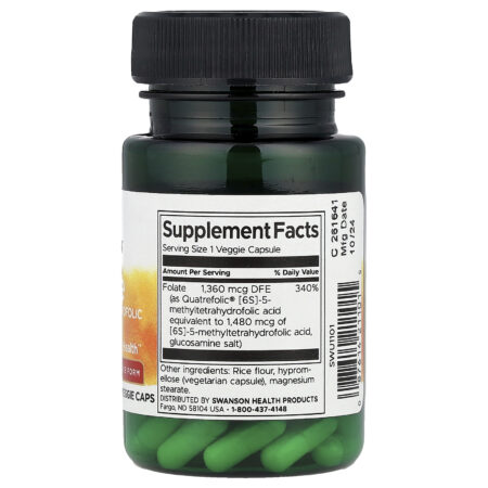 Swanson Vitamins Folato 30 Cápsulas Vegetais (1.360 mcg DFE por Cápsula) — foto 2