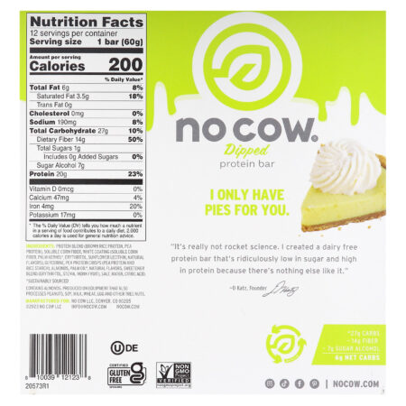 No Cow Barra de Proteína com Cobertura Torta de Limão 12 Barras 60 g (212 oz) Cada — foto 2