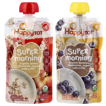 Happy Family Organics Happy Tot® Super Frutas da Manhã Para Maiores de 2 Anos Mistura de Iogurte e Grãos Embalagem Variada 8 Unidades 113 g (4 oz) Cada — foto 3