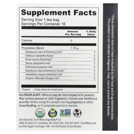 Earth Mama Organics Chá para o Sistema Imunológico de Sabugueiro 100% Orgânico Explosão de Frutos Silvestres Azeda e Frutada Sem Cafeína 16 Saquinhos de Chá 28 g (098 oz) — foto 2