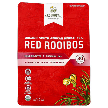 Cederberg Tea Co Chá de Ervas Orgânicas da África do Sul Rooibos Vermelho Sem Cafeína 30 Saquinhos de Chá 75 g (26 oz) — foto 1