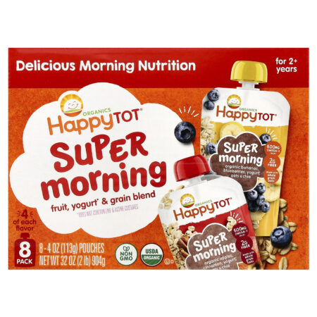 Happy Family Organics Happy Tot® Super Frutas da Manhã Para Maiores de 2 Anos Mistura de Iogurte e Grãos Embalagem Variada 8 Unidades 113 g (4 oz) Cada — foto 1